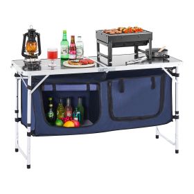 VEVOR Camping Kitchen Table, Folding Outdoor Cooking Table, 3 Adjustable Height, Aluminum Lightweight Portable Cook Station with Storage Organize